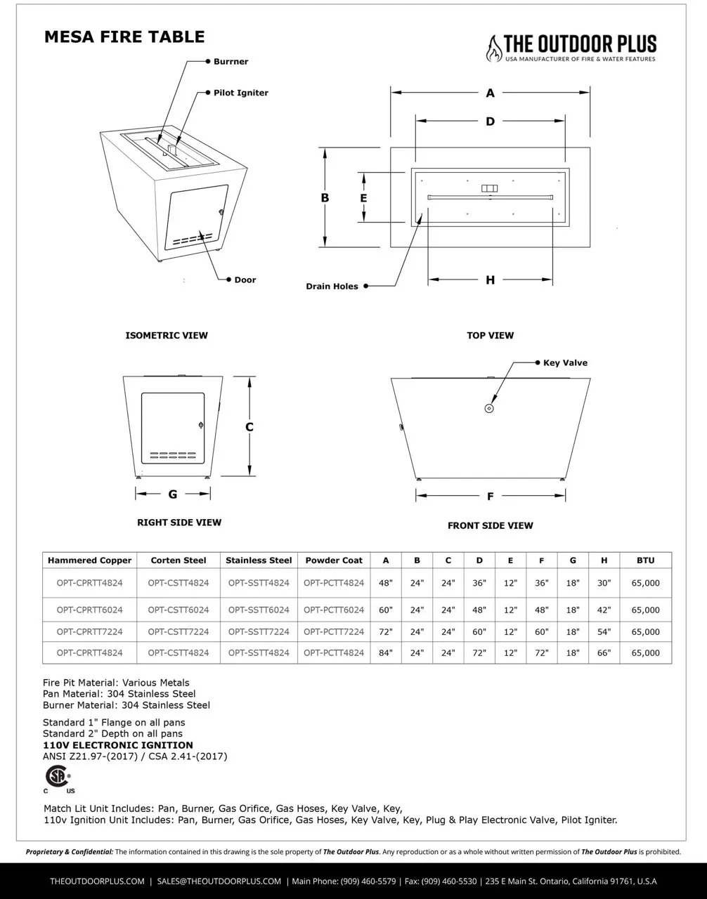Mesa Rectangle Fire Pit - Corten Steel