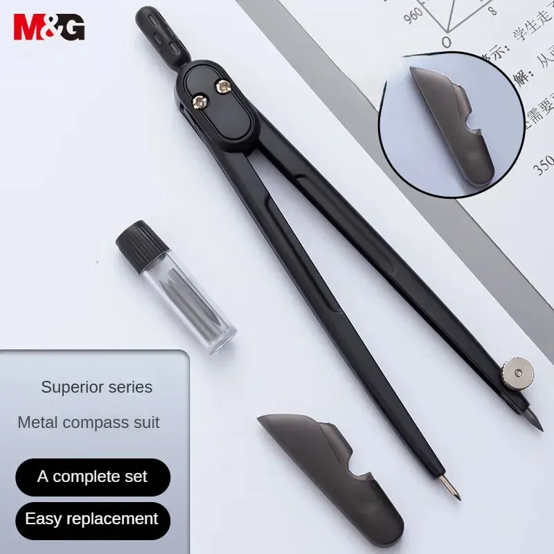 Metal Compass Set with 3 HB Lead Cores for Student Drawing & Exams
