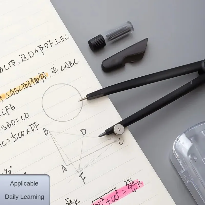Metal Compass Set with 3 HB Lead Cores for Student Drawing & Exams