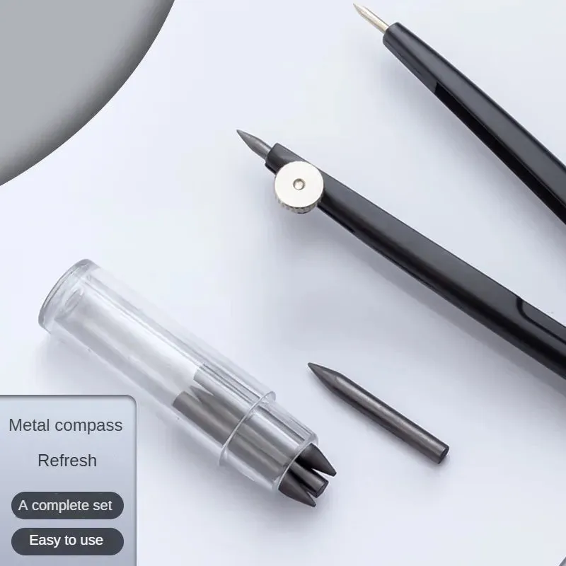 Metal Compass Set with 3 HB Lead Cores for Student Drawing & Exams