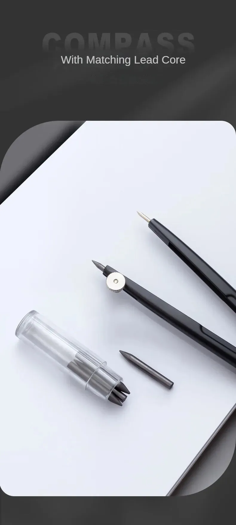 Metal Compass Set with 3 HB Lead Cores for Student Drawing & Exams