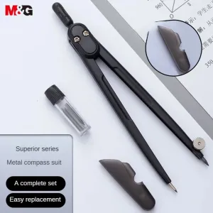 Metal Compass Set with 3 HB Lead Cores for Student Drawing & Exams