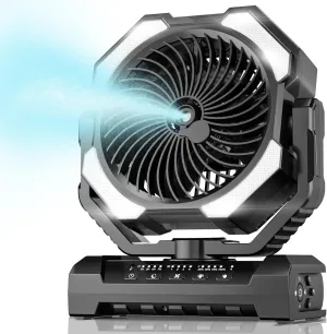 Misting Fan Portable with 250ml Water Tank, 24000mAh Rechargeable Cooling Fans for Outside, Outdoor Water Misters with 2 Mist Modes, Remote Control Camping Fan with Timer for Beach, Patios, Tents