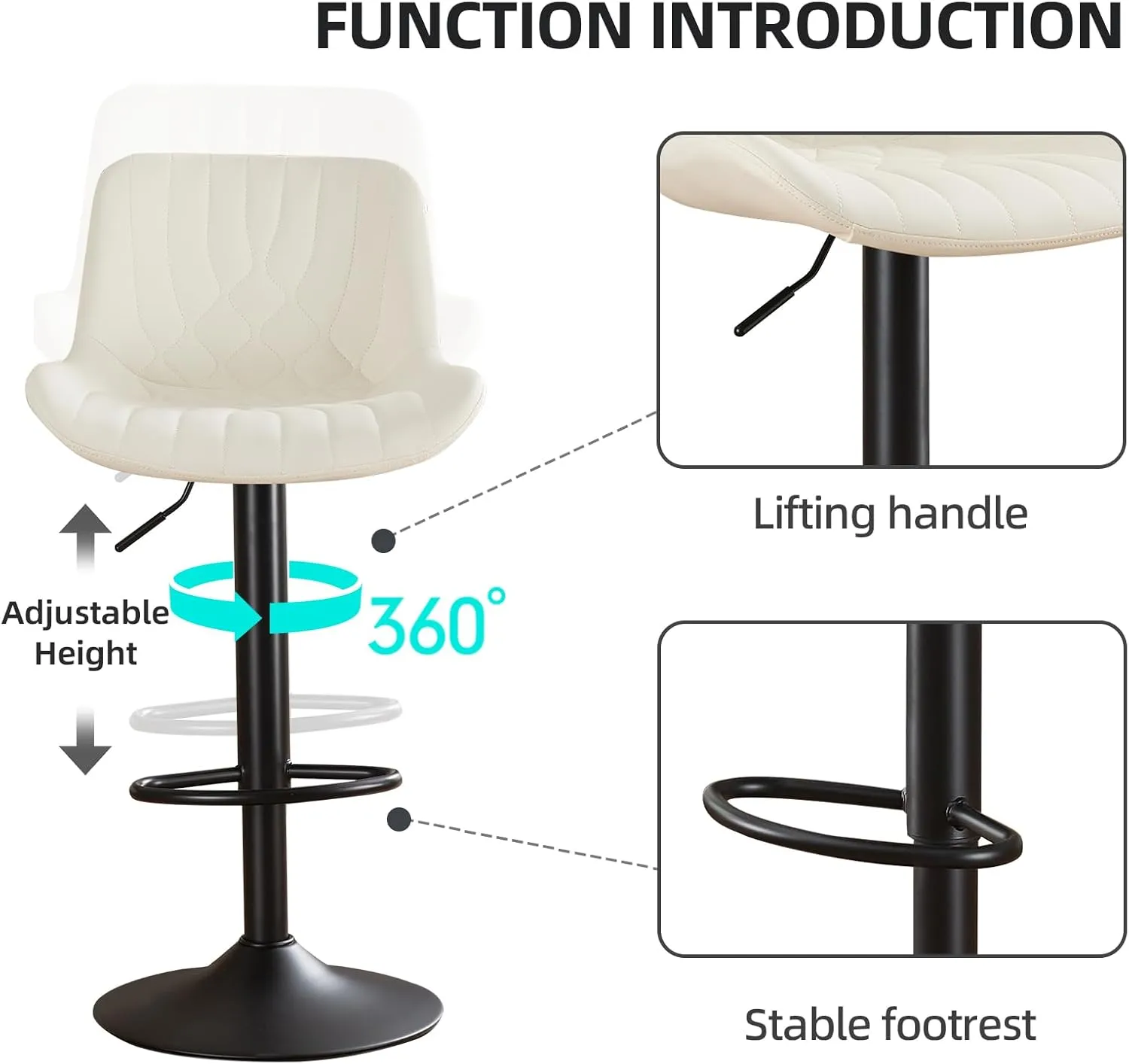Modern Adjustable Bar Stools Set of 4,Swivel Backs with Faux Leather Counter Height for Kitchen Island Breakfast Bar Chairs Padded Seats for Bar(Beige)