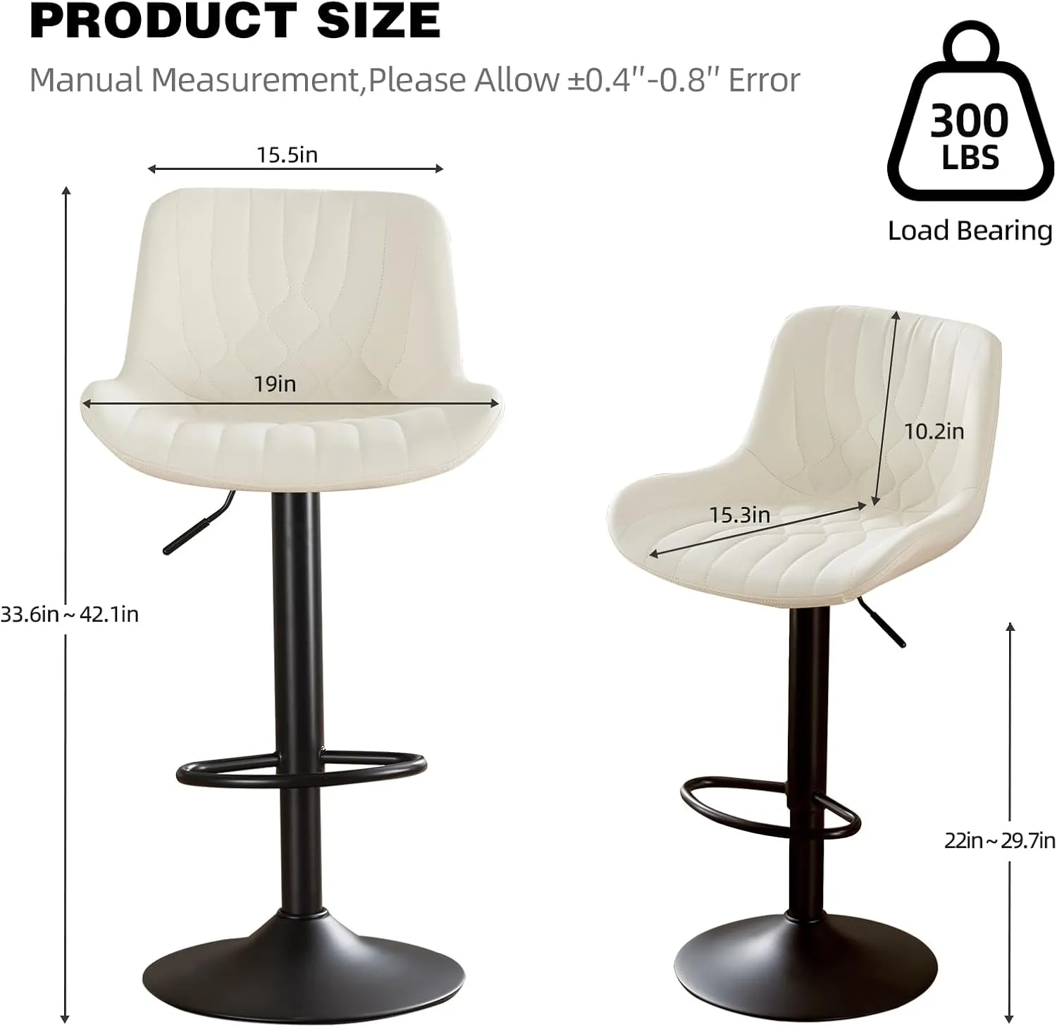 Modern Adjustable Bar Stools Set of 4,Swivel Backs with Faux Leather Counter Height for Kitchen Island Breakfast Bar Chairs Padded Seats for Bar(Beige)