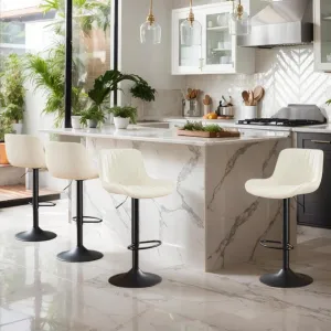 Modern Adjustable Bar Stools Set of 4,Swivel Backs with Faux Leather Counter Height for Kitchen Island Breakfast Bar Chairs Padded Seats for Bar(Beige)