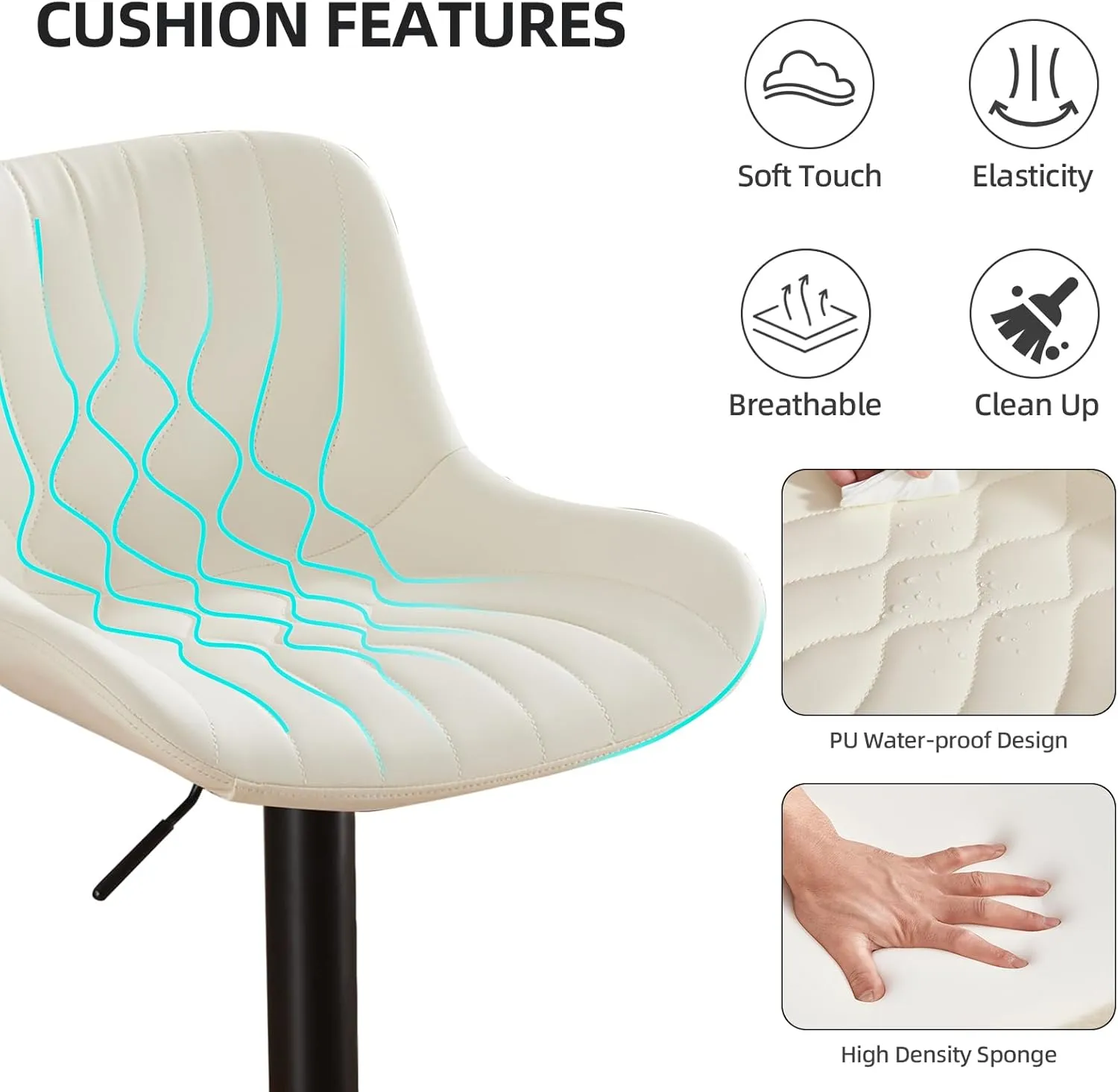Modern Adjustable Bar Stools Set of 4,Swivel Backs with Faux Leather Counter Height for Kitchen Island Breakfast Bar Chairs Padded Seats for Bar(Beige)