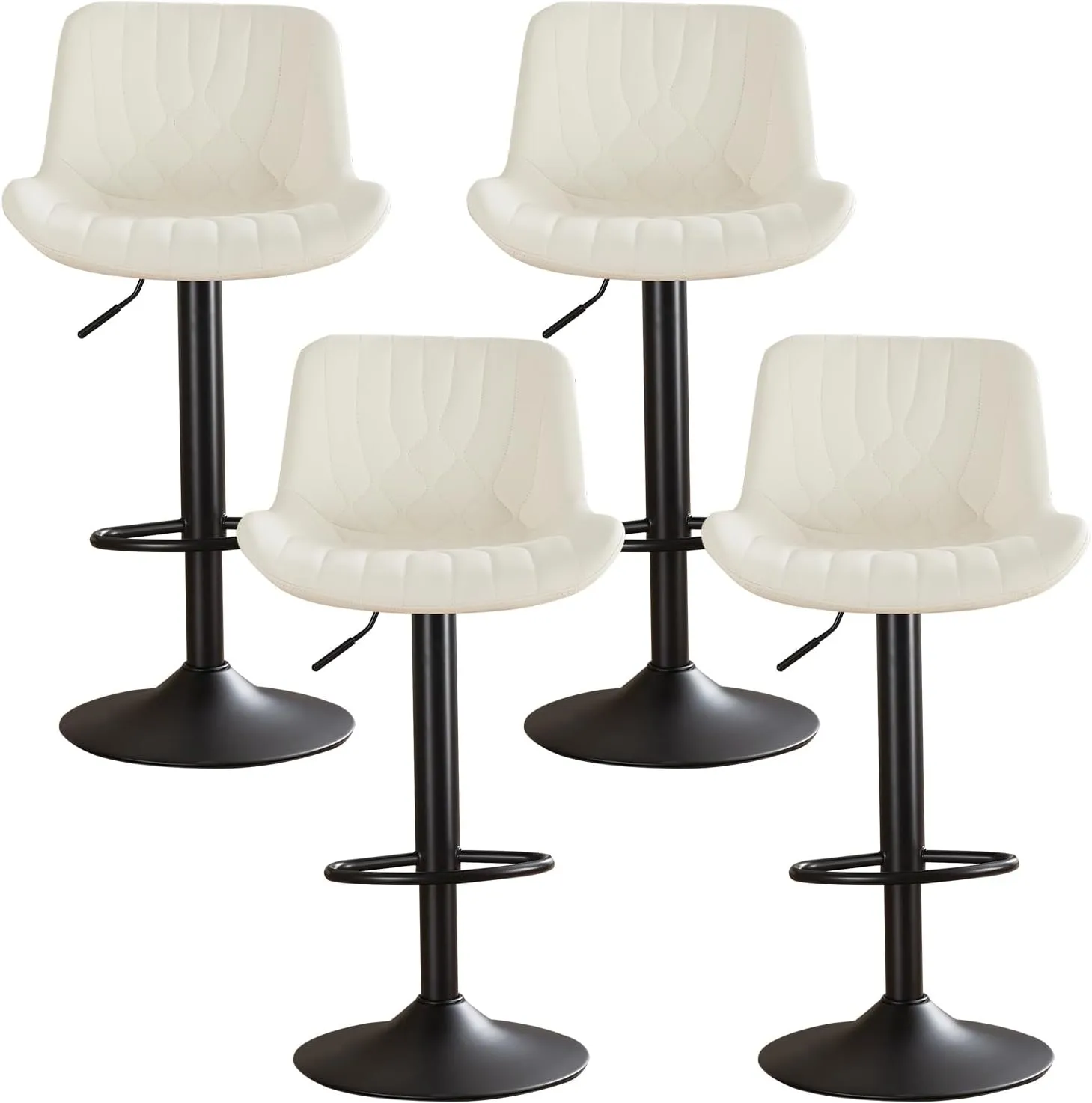 Modern Adjustable Bar Stools Set of 4,Swivel Backs with Faux Leather Counter Height for Kitchen Island Breakfast Bar Chairs Padded Seats for Bar(Beige)