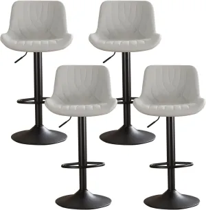 Modern Adjustable Bar Stools Set of 4,Swivel Backs with Faux Leather Counter Height for Kitchen Island Breakfast Bar Chairs Padded Seats for Bar.(Grey)