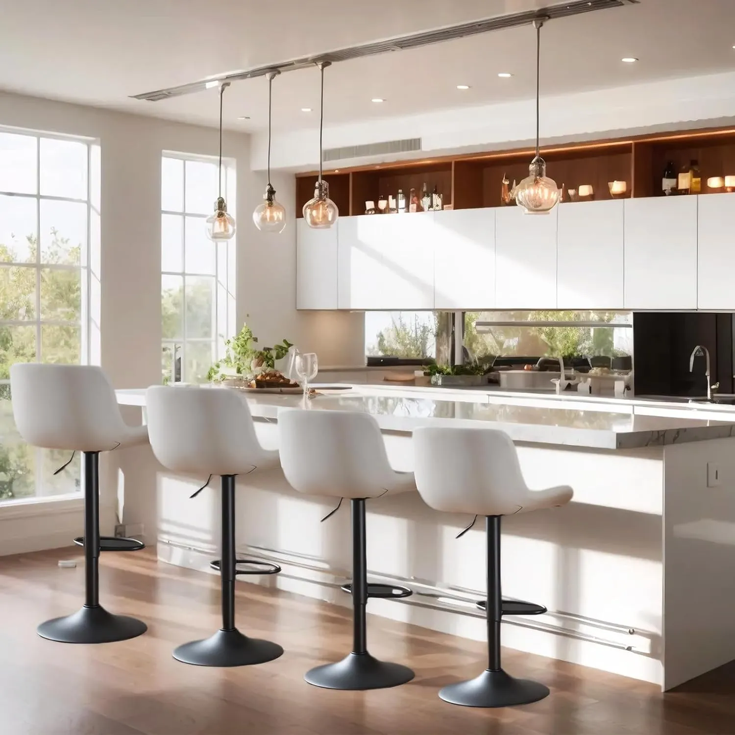 Modern Adjustable Bar Stools Set of 4,Swivel Backs with Faux Leather Counter Height for Kitchen Island Breakfast Bar Chairs Padded Seats for Bar.(Grey)