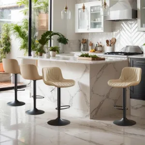 Modern Adjustable Bar Stools Set of 4,Swivel Backs with Faux Leather Counter Height for Kitchen Island Breakfast Bar Chairs Padded Seats for Bar(Khaki)