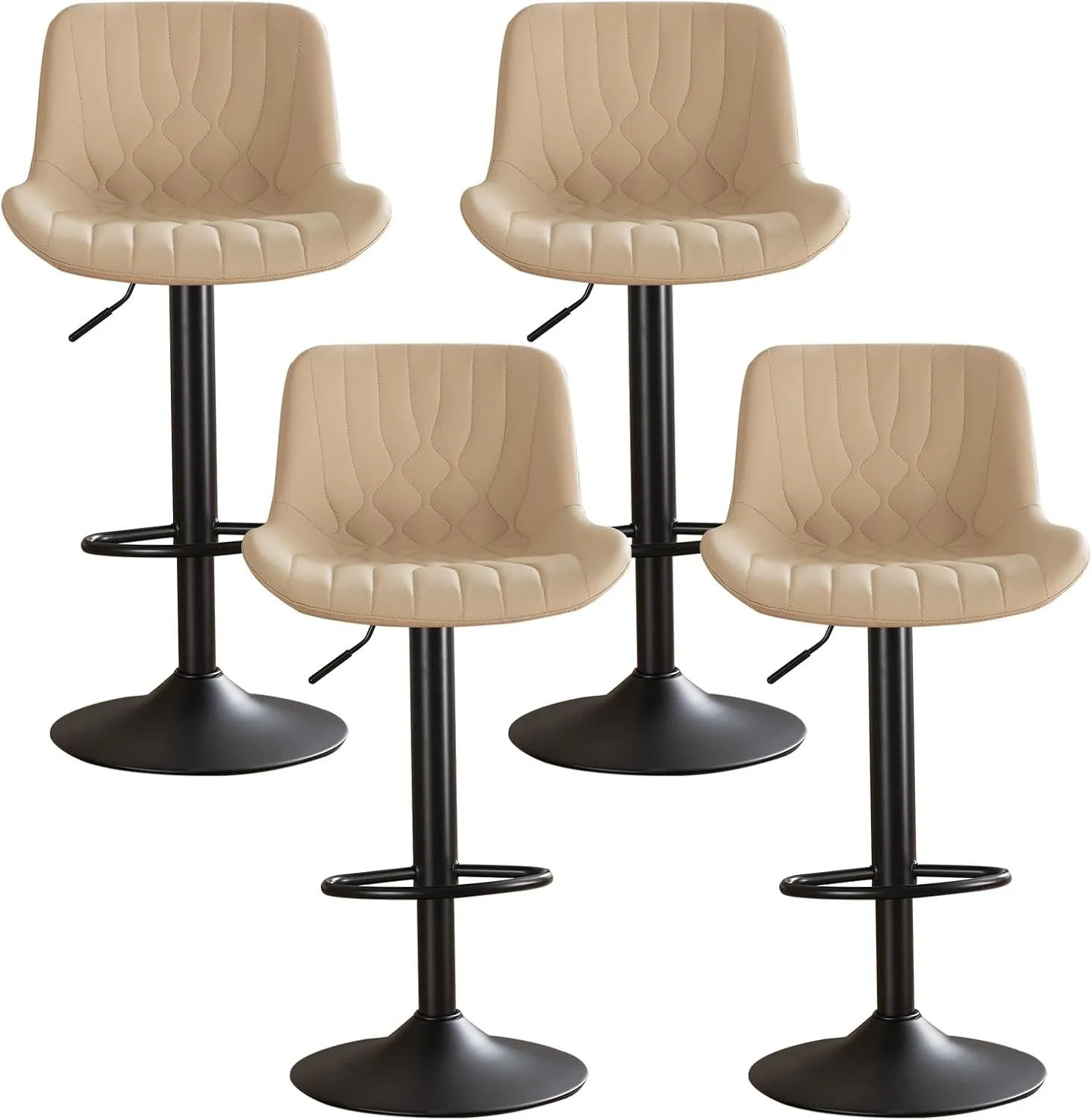 Modern Adjustable Bar Stools Set of 4,Swivel Backs with Faux Leather Counter Height for Kitchen Island Breakfast Bar Chairs Padded Seats for Bar(Khaki)