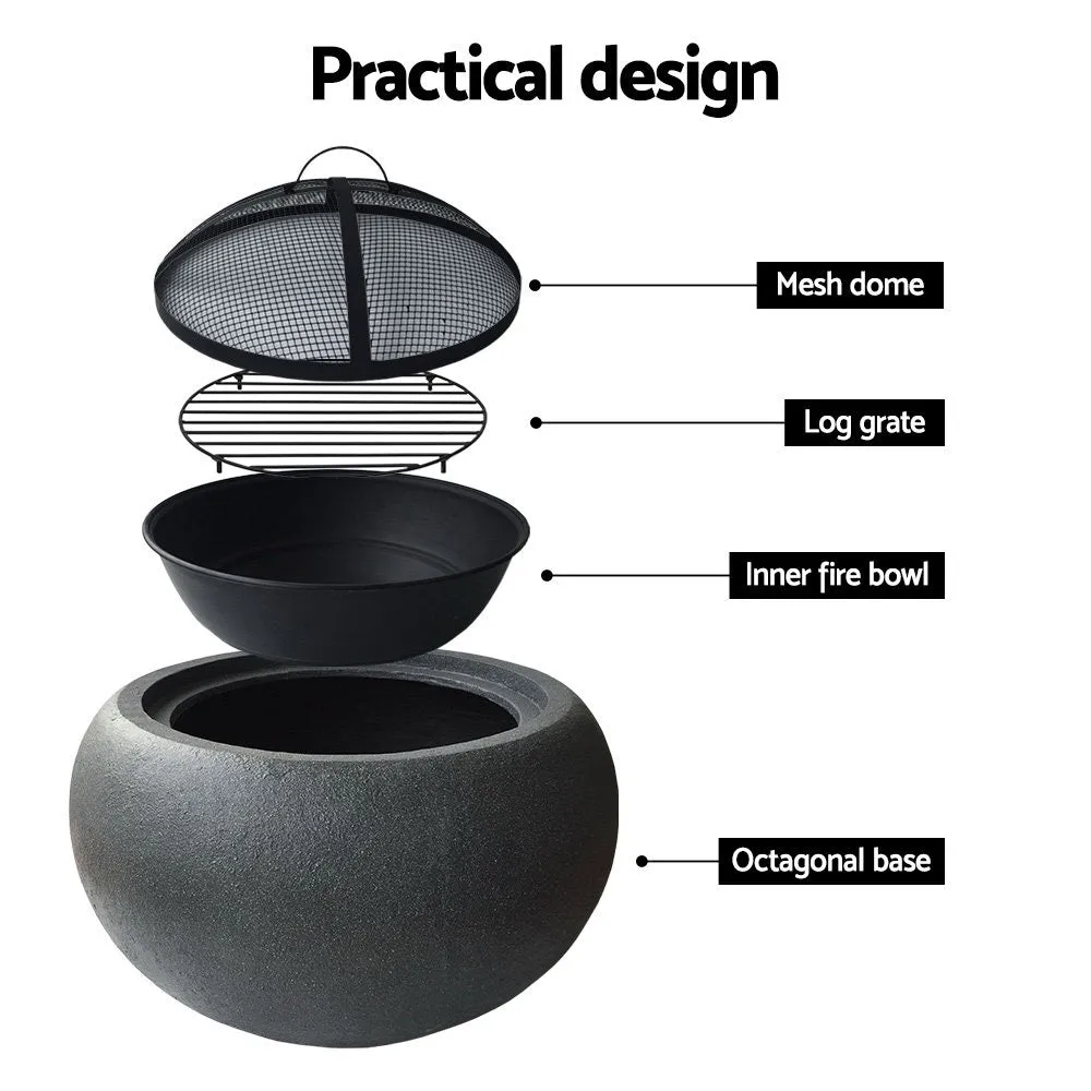 Modern Fire Pit (61cm) Cement Style with Steel Bowl