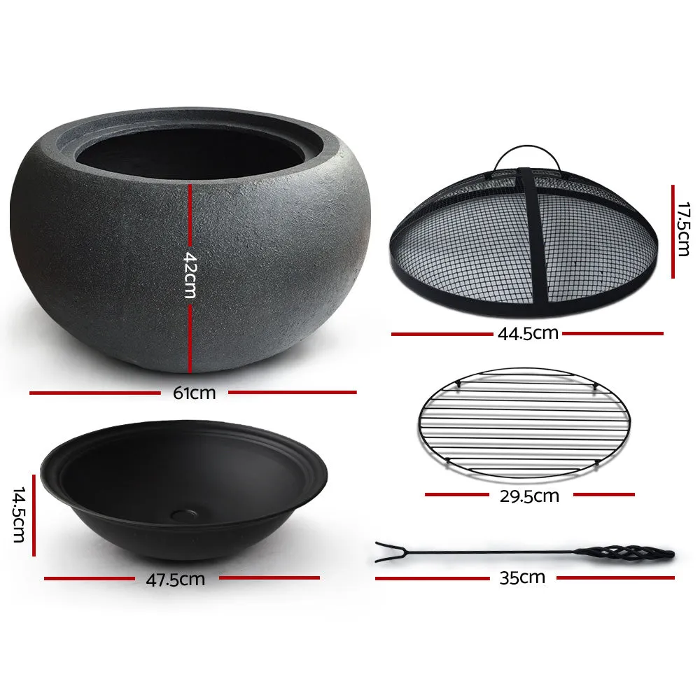 Modern Fire Pit (61cm) Cement Style with Steel Bowl