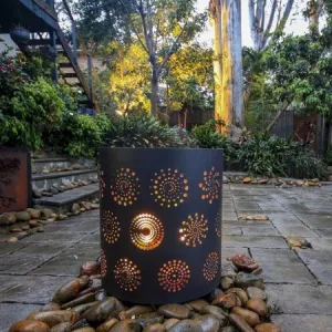 Modern Laser Cut Spiral Design Outdoor Wood Burning Pit | Classic Custom Fabrication Wood Burning Fire Pit | Made in Canada – Model # WBFP860