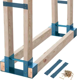 MOFEEZ Outdoor Firewood Log Storage Rack 2x4 Bracket Kit, Fireplace Wood Storage Holder, Adjustable to Any Length - Dark Blue, Two Bases