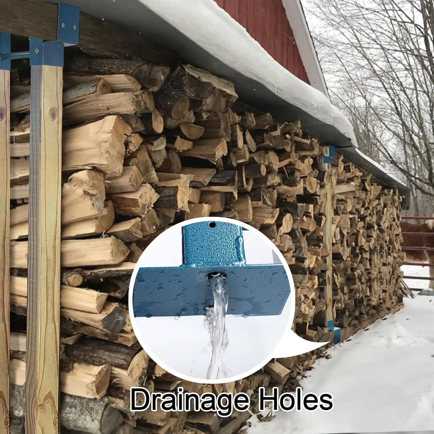 MOFEEZ Outdoor Firewood Log Storage Rack 2x4 Bracket Kit, Fireplace Wood Storage Holder, Adjustable to Any Length - Dark Blue, Two Bases