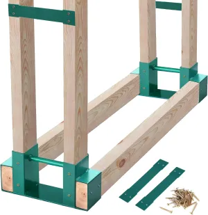 MOFEEZ Outdoor Firewood Log Storage Rack 2x4 Bracket Kit, Fireplace Wood Storage Holder, Adjustable to Any Length - Green, Two Bases