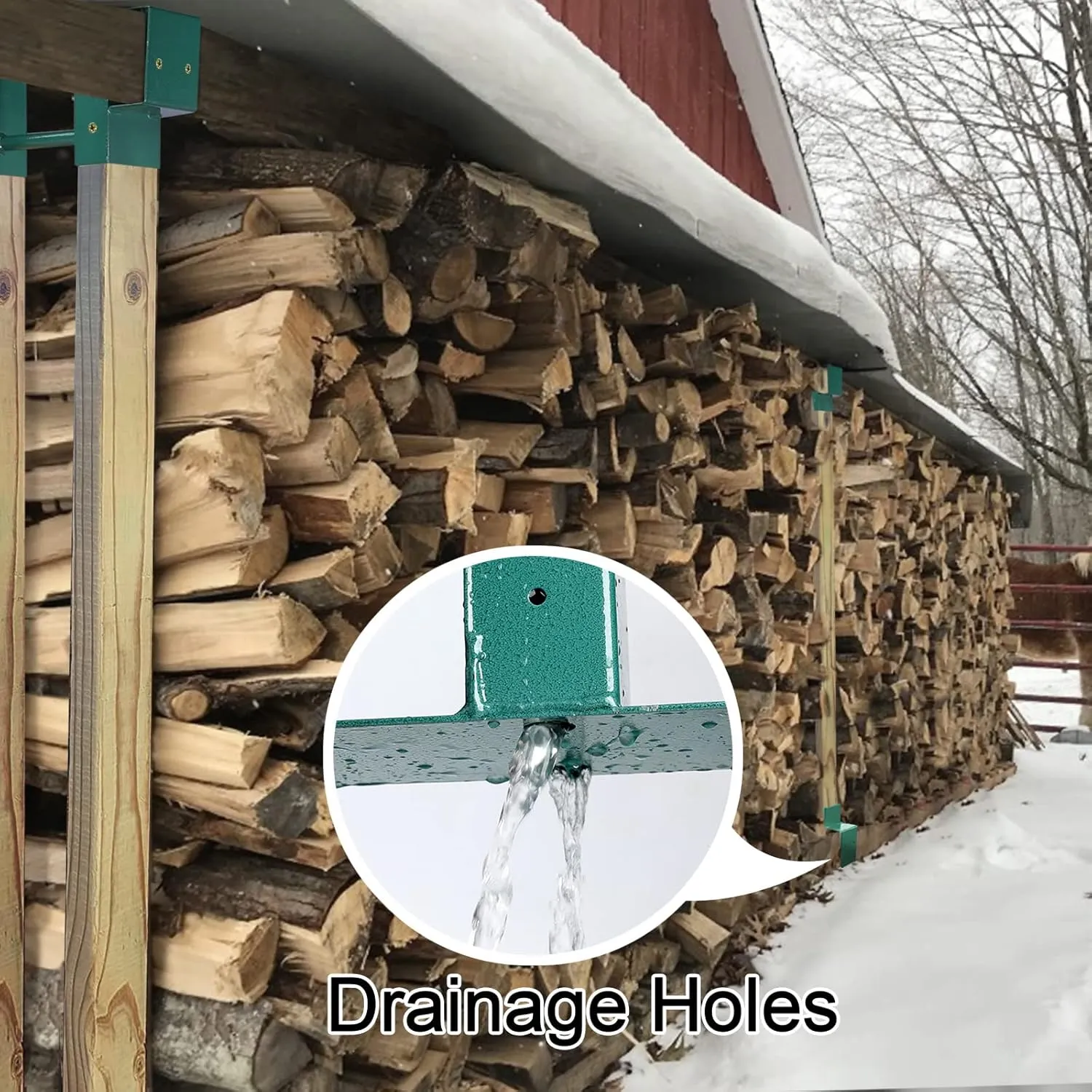 MOFEEZ Outdoor Firewood Log Storage Rack 2x4 Bracket Kit, Fireplace Wood Storage Holder, Adjustable to Any Length - Green, Two Bases
