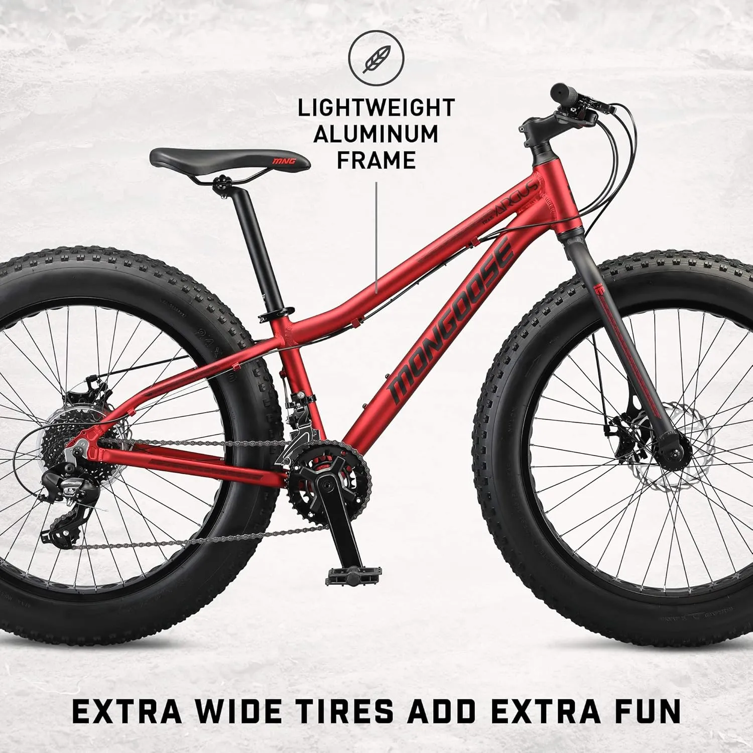 Mongoose Argus ST & Trail Fat Tire Mountain Bike for Adult Youth Men Women, 20 to 26-Inch Wheels, Mechanical Disc Brakes, Steel or Aluminum Frame and 7 or 16-Speed Options