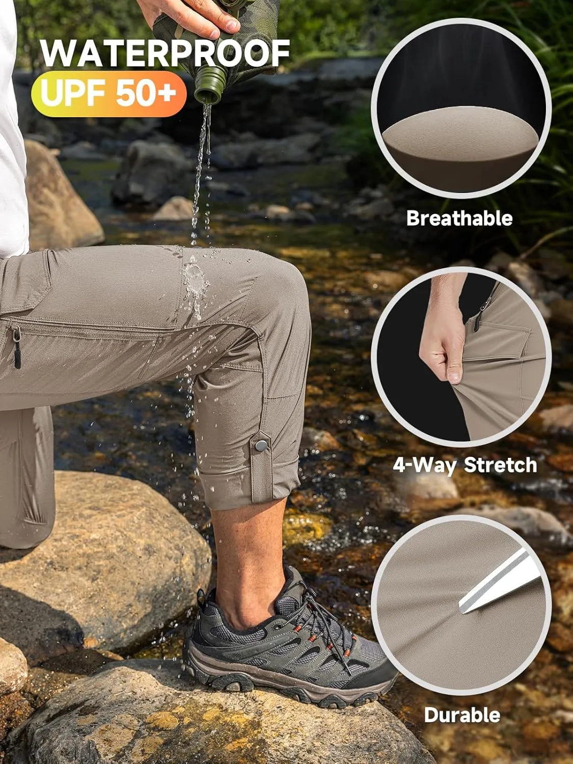 Moosehill Men's Hiking Cargo Pants Lightweight Water-Resistant Quick Dry for Tactical Work Fishing Golf Travel Outdoor Casual