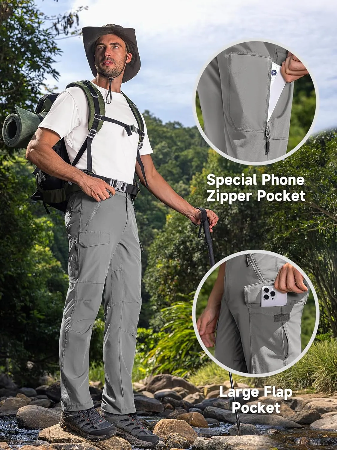 Moosehill Men's Hiking Cargo Pants Lightweight Water-Resistant Quick Dry for Tactical Work Fishing Golf Travel Outdoor Casual