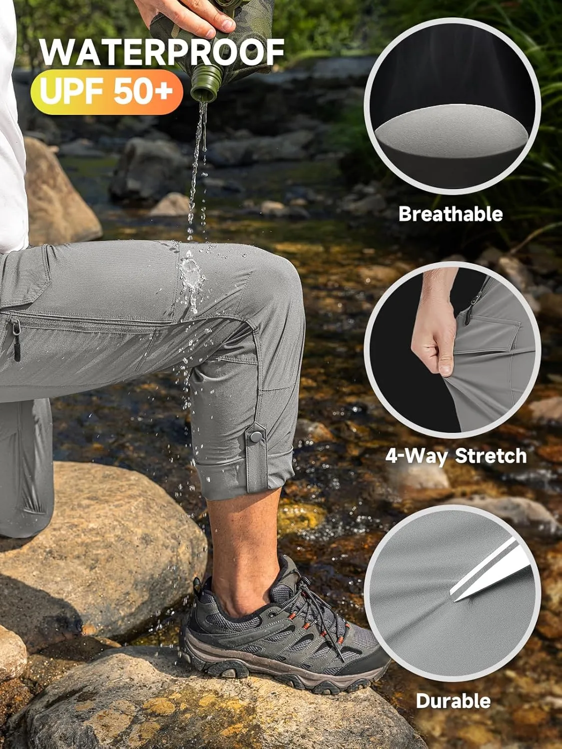 Moosehill Men's Hiking Cargo Pants Lightweight Water-Resistant Quick Dry for Tactical Work Fishing Golf Travel Outdoor Casual