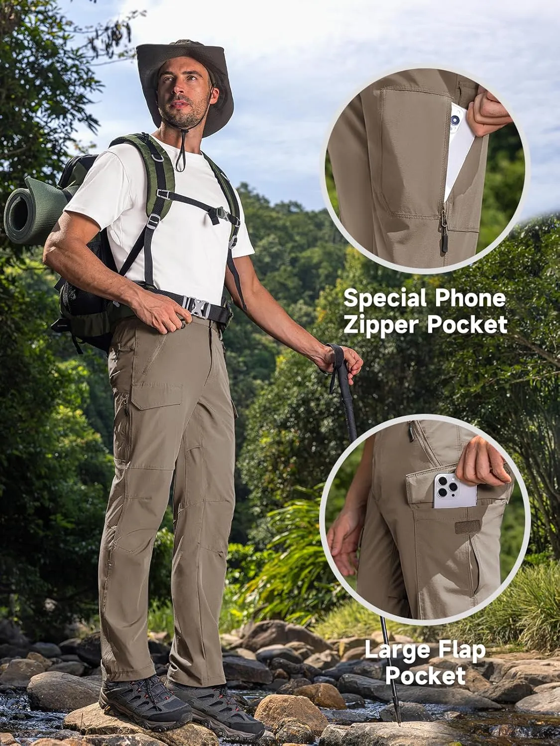 Moosehill Men's Hiking Cargo Pants Lightweight Water-Resistant Quick Dry for Tactical Work Fishing Golf Travel Outdoor Casual
