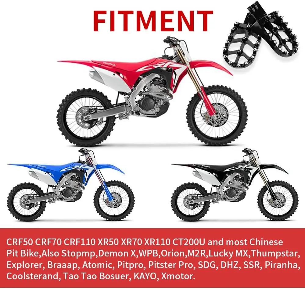 Motorcycle CNC Aluminum Foot Pegs Rests Footpegs for CRF50 CRF70 CRF110 XR50 XR70 XR110 CRF XR 50 70 110 M2R SDG DHZ KAYO Dirt Bike Pit Bike (Black, CRF50 70 110 XR50 70 110 TaoTao)