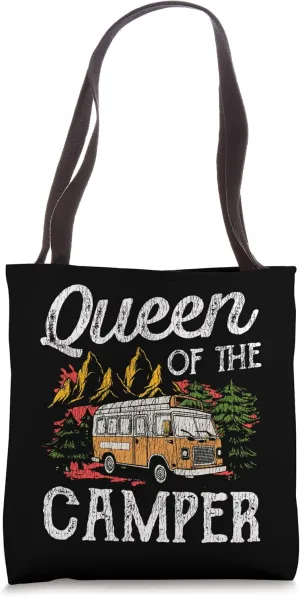 Motorhome Camping Retro Caravan Rv Trailer Queen Of The Tote Bag