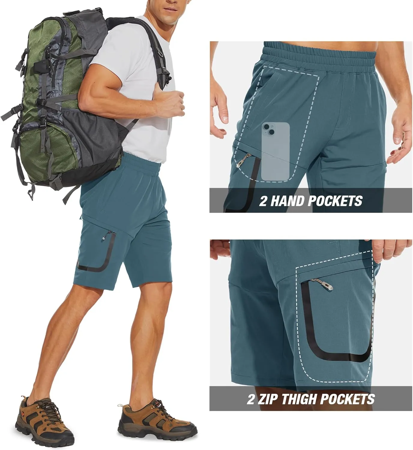 MOURCE Mens Hiking Shorts 9 Inch Inseam Quick Dry Lightweight Stretch Elastic Waist Outdoor Men Golf Shorts Fishing Camping