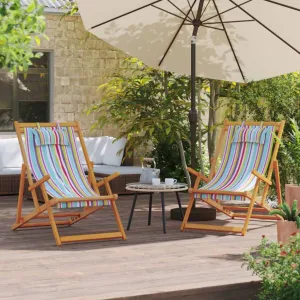 Multicolor Folding Beach Chairs for Outdoor Relaxation, Reclining Positions, Solid Eucalyptus Wood, Comfortable Fabric