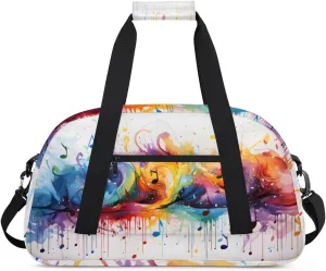 Music Note Gym Duffel Bag for Men Women Colorful Pattern Sports Tote Bag with Adjustable Shoulder Strap for Dance Gymnastics Traveling Outdoor Camping Overnight Stay