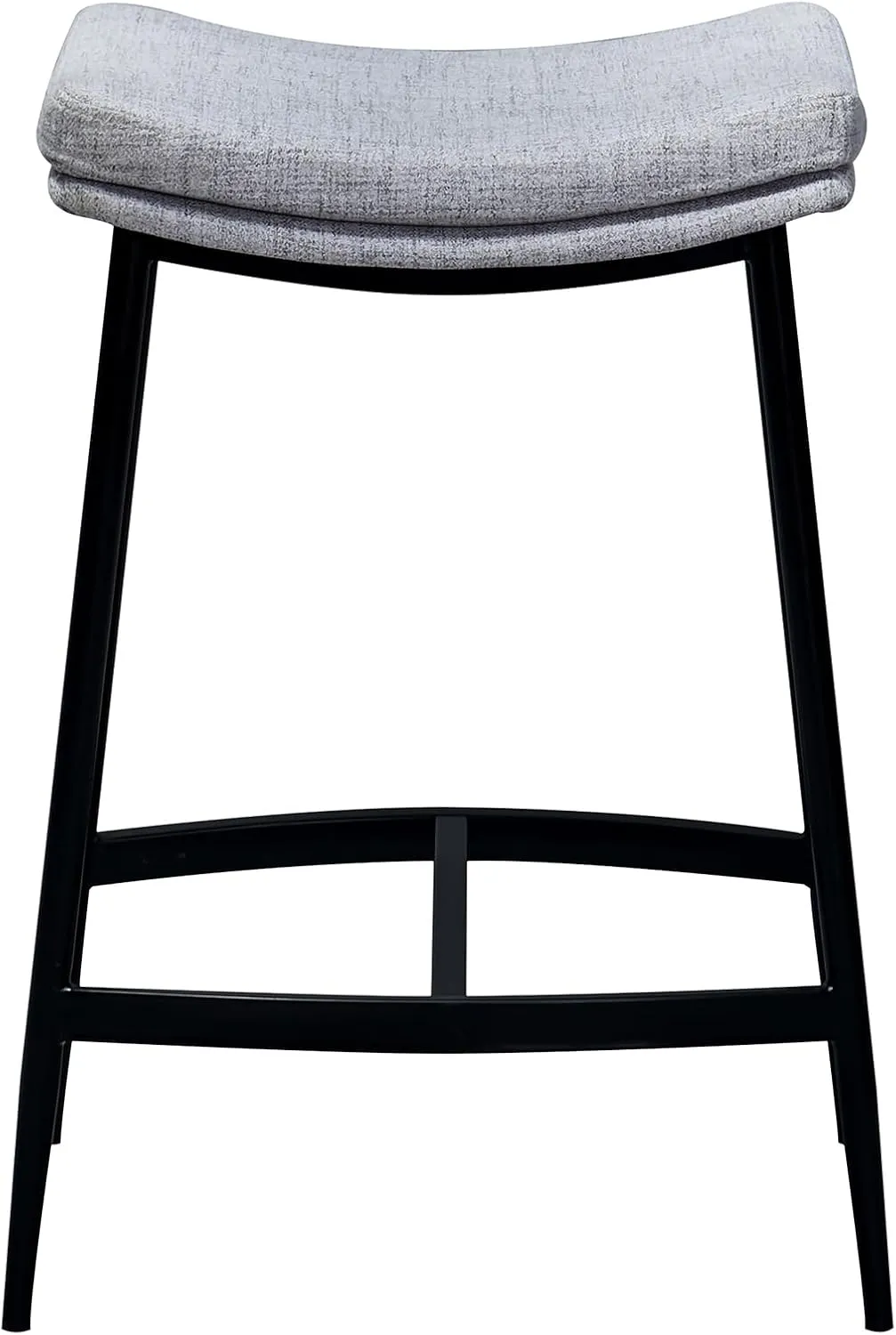 Nathan James Arlo Modern Backless Upholstered Kitchen Counter Bar Stool with Double-Layered Saddle Seat and Black Metal Base, Grey/Matte Black, Set of 2