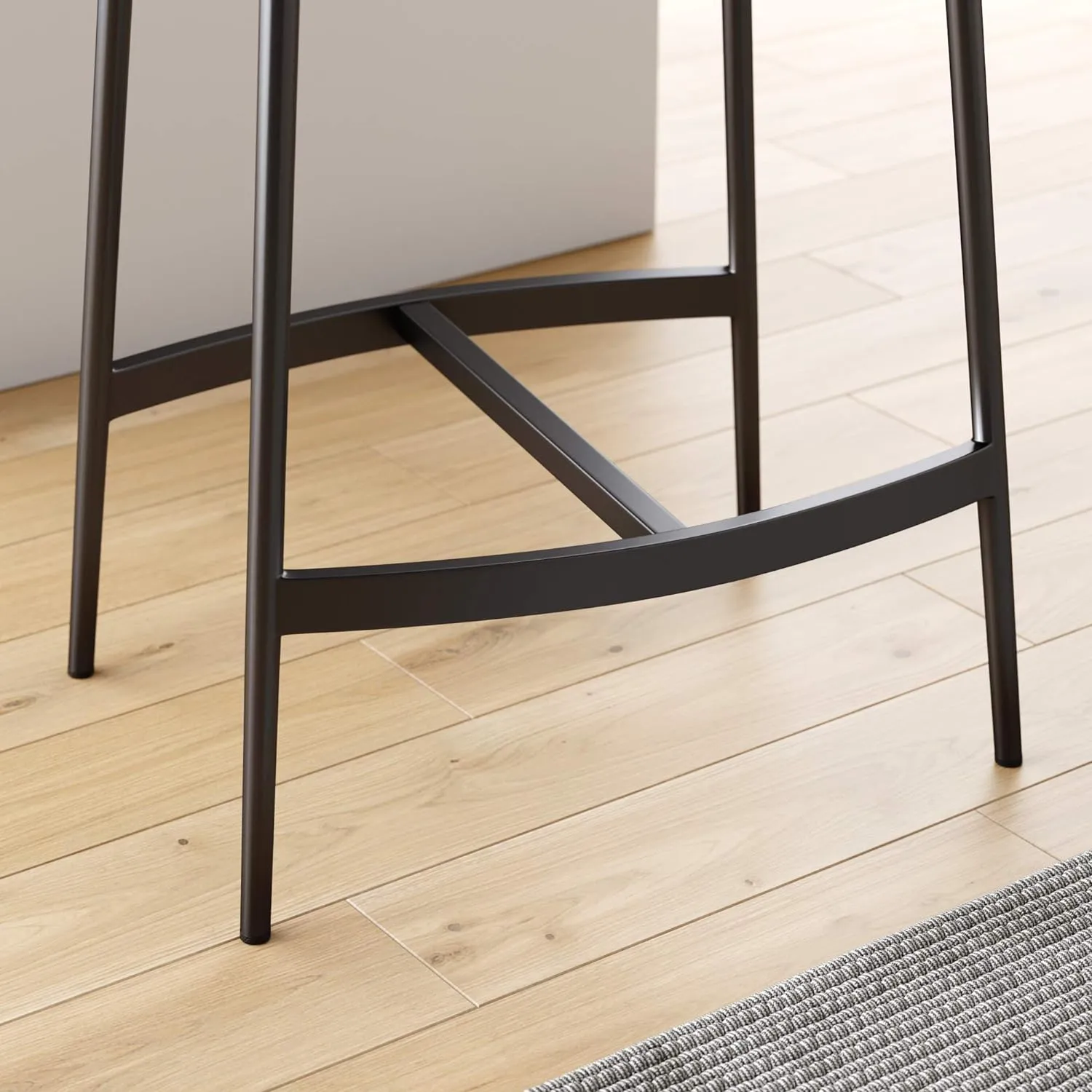 Nathan James Arlo Modern Backless Upholstered Kitchen Counter Bar Stool with Double-Layered Saddle Seat and Black Metal Base, Grey/Matte Black, Set of 2