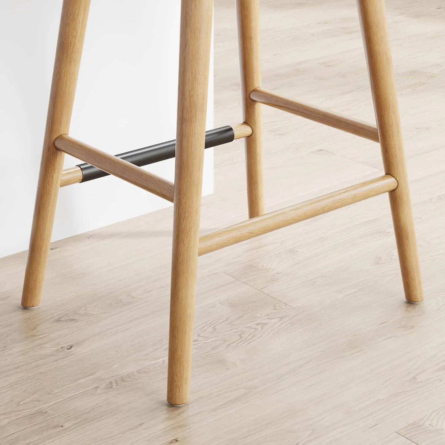 Nathan James Barker Classic Counter Height Wood Barstool with Leather Removable Cushion, Backless Island 24" Bar Stool for Kitchen, Chestnut Brown