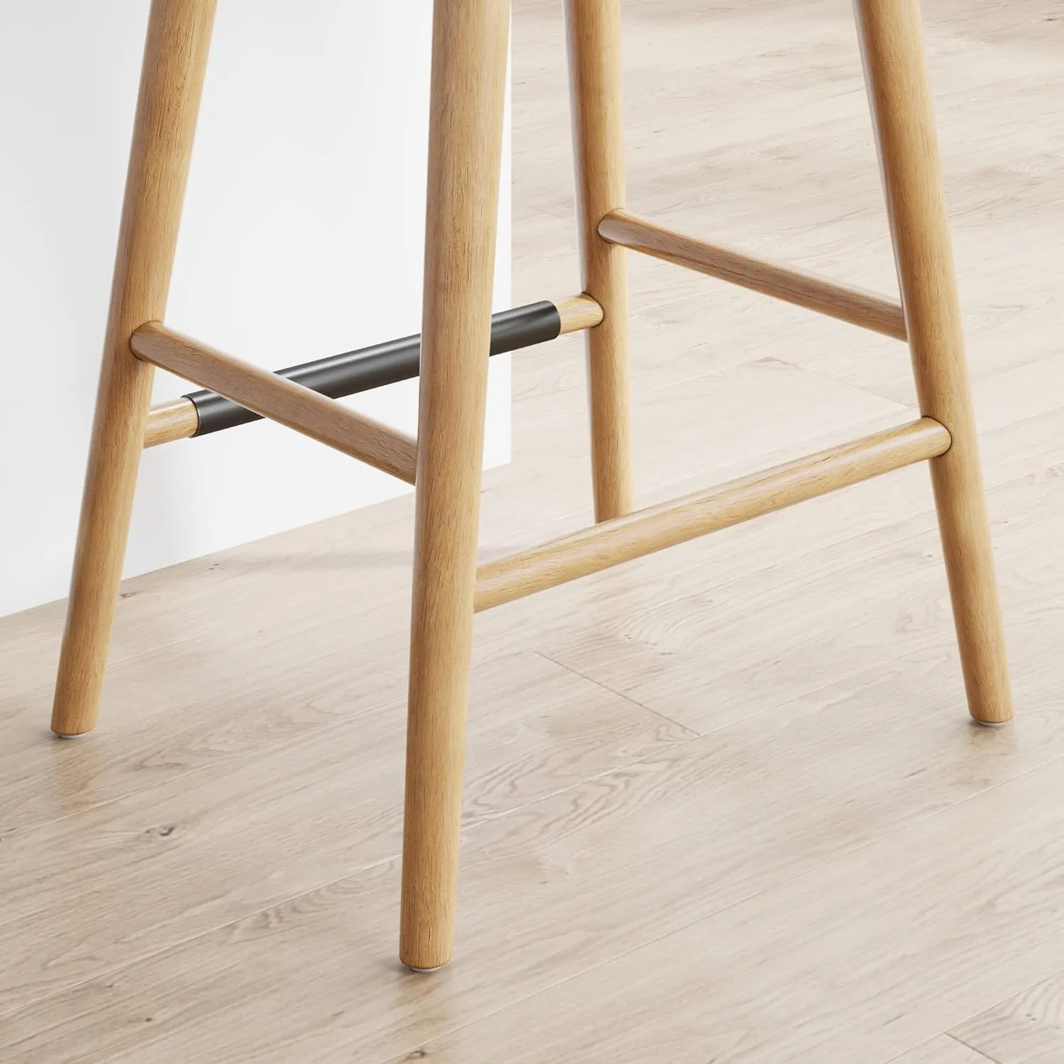 Nathan James Barker Classic Counter Height Wood Barstool with Leather Removable Cushion, Backless Island 24" Bar Stool for Kitchen, Chestnut Brown