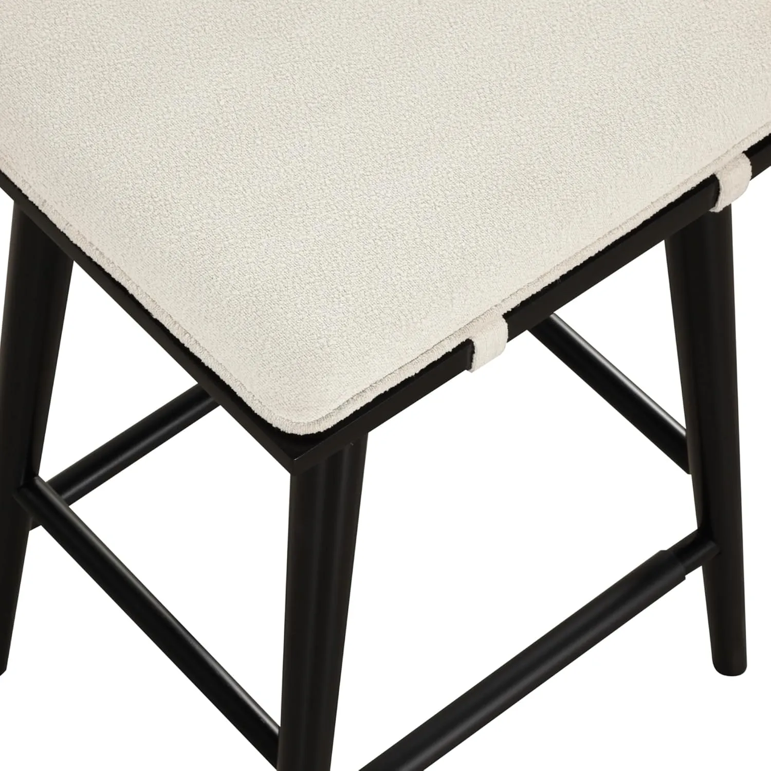 Nathan James Barker Counter Height Solid Wood Barstool with Upholstered Cushion, Backless Island Stool with Rubberwood Legs and Natural Textured Linen Upholstery for Kitchen, Black/White