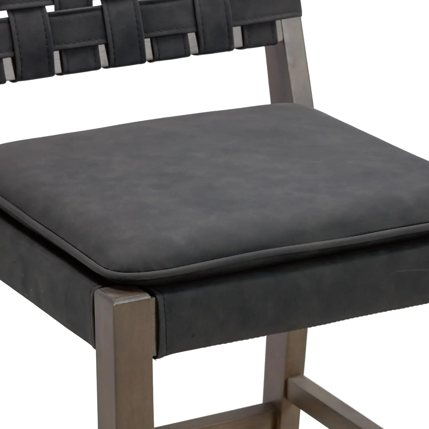 Nathan James Cohen Mid-Century Modern 29 in. Wood Bar Stool, Upholstered Faux Leather Bar Height Stool with Solid Wood Frame, Black, Set of 2