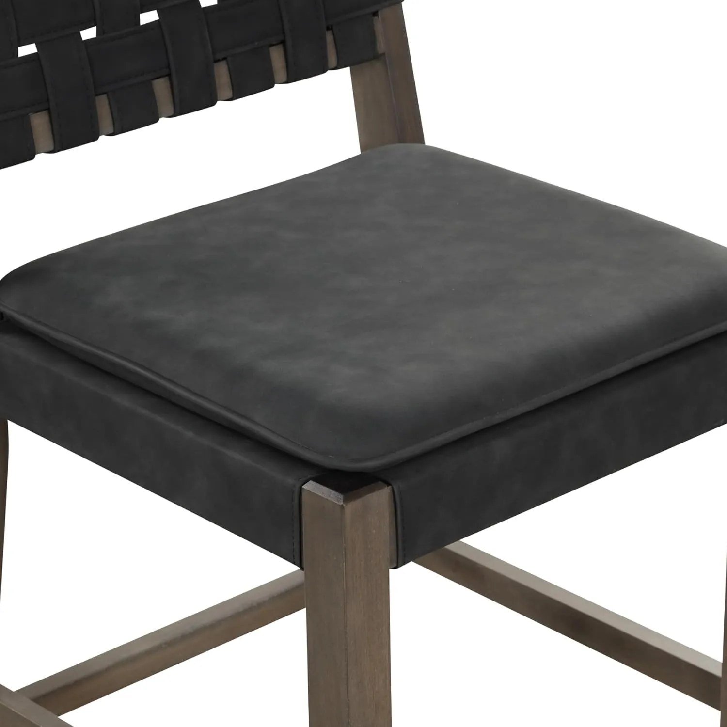 Nathan James Cohen Mid-Century Modern Leather Bar Stool, Counter Height Chair in Solid Wood Frame with Footrest and Woven Leather Back for Kitchen, Black