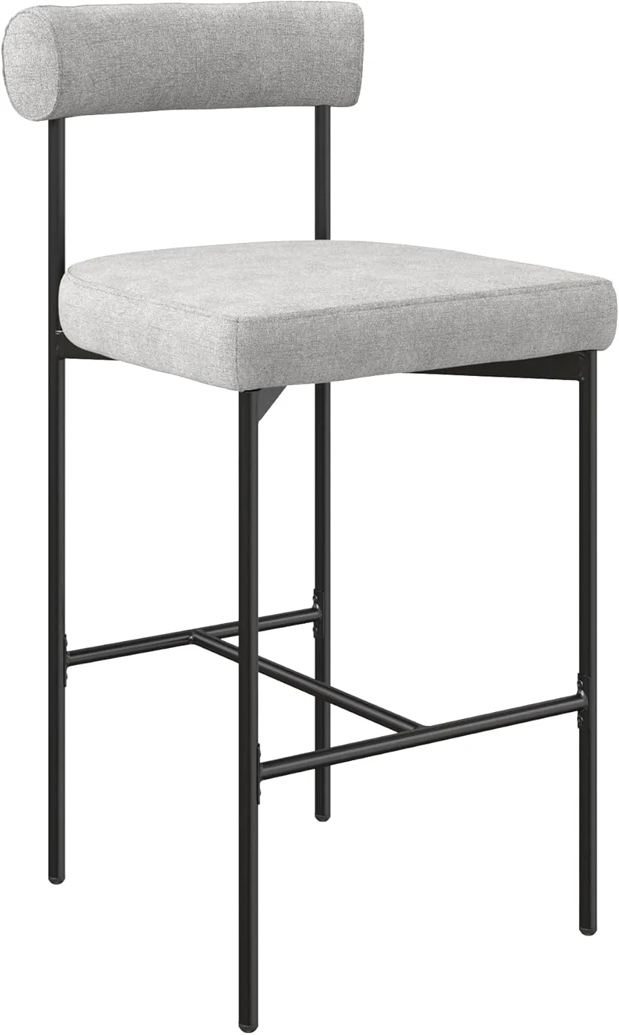Nathan James Dahlia Counter Height Chair, Modern Barstool with Back, Mid-Century Metal Legs and Padded Cushion for Kitchen, Island and Bars, Light Grey/Black