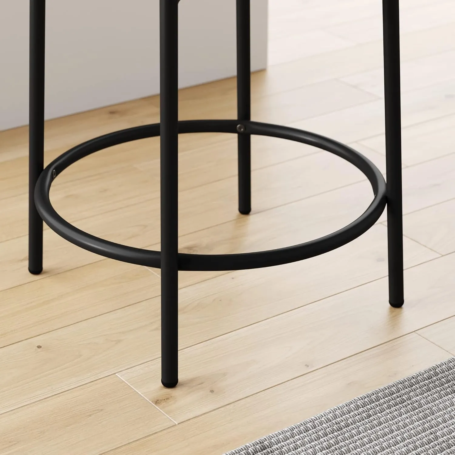 Nathan James Isaac 24" Modern Backless Bar Stool with Round Soft Padded Boucle Seat and Metal Mid-Century Base, Boucle White/Black