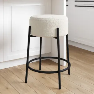 Nathan James Isaac 24" Modern Backless Bar Stool with Round Soft Padded Boucle Seat and Metal Mid-Century Base, Boucle White/Black