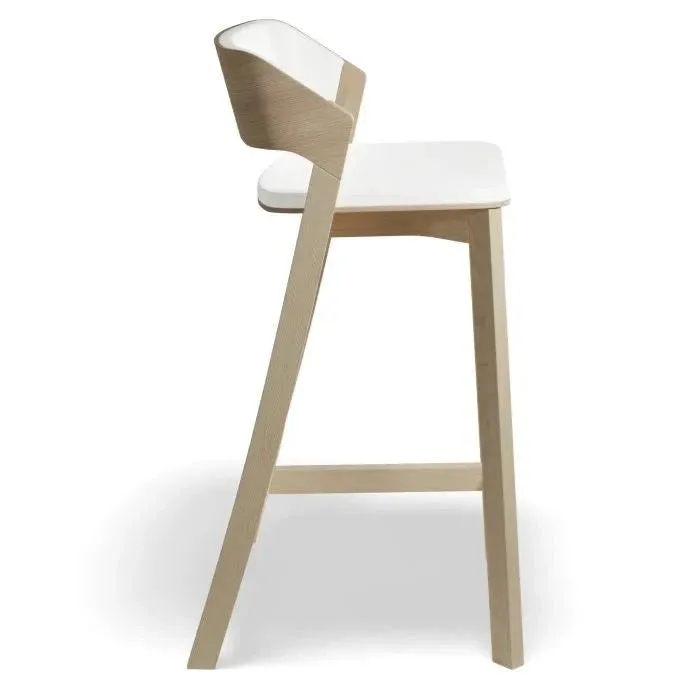 Natural Oak Shade White Padded High Stool 80cms