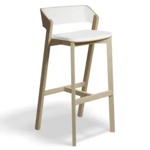 Natural Oak Shade White Padded High Stool 80cms