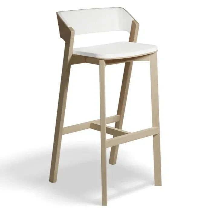 Natural Oak Shade White Padded High Stool 80cms