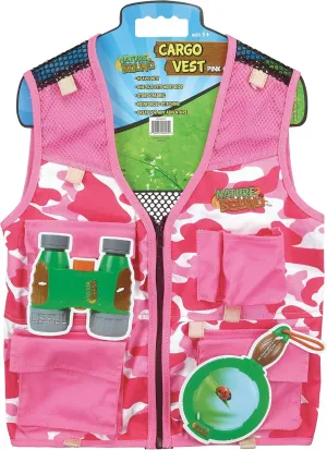 Nature Bound Explorer Kids Cargo Vest for Fishing, Troops, Boating, Outdoor Play, or Safari Costume. Pink Camouflage Print with Four Pockets, Fits Most Girls Ages 5-8, (Model: NB525)