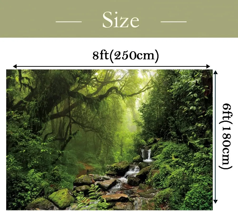 Nature Scenery Jungle Forest Backdrop for Photography 8x6ft Rainforest Spring Green Forest Photo Background Camping Baby Shower Photography Background Children Newborn Birthday Party Decor