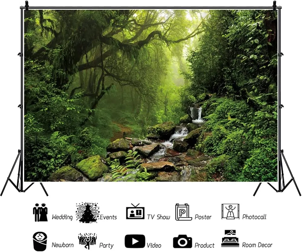 Nature Scenery Jungle Forest Backdrop for Photography 8x6ft Rainforest Spring Green Forest Photo Background Camping Baby Shower Photography Background Children Newborn Birthday Party Decor