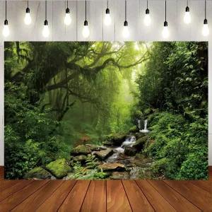 Nature Scenery Jungle Forest Backdrop for Photography 8x6ft Rainforest Spring Green Forest Photo Background Camping Baby Shower Photography Background Children Newborn Birthday Party Decor
